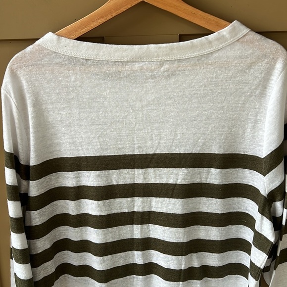Chico’s New w Tag Striped 100% Linen Knit Top 3/4 Sleeve Large. White Green - Picture 7 of 9